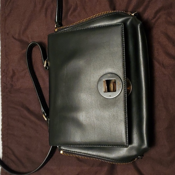 Kate Spade Medium Satchel Bag Black leather top handle flap shoulder - Picture 3 of 14